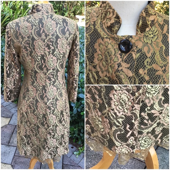 Trina Turk Gold and Black Brocade Coat - Picture 2 of 5
